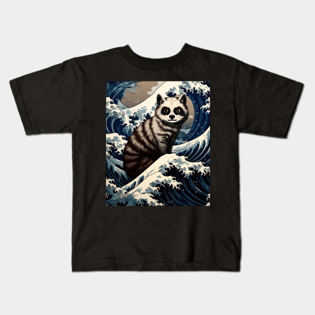 Japanese Lemur Surfer Great Wave Off Kanagawa Kids T-Shirt by Schalag Dunay Artist